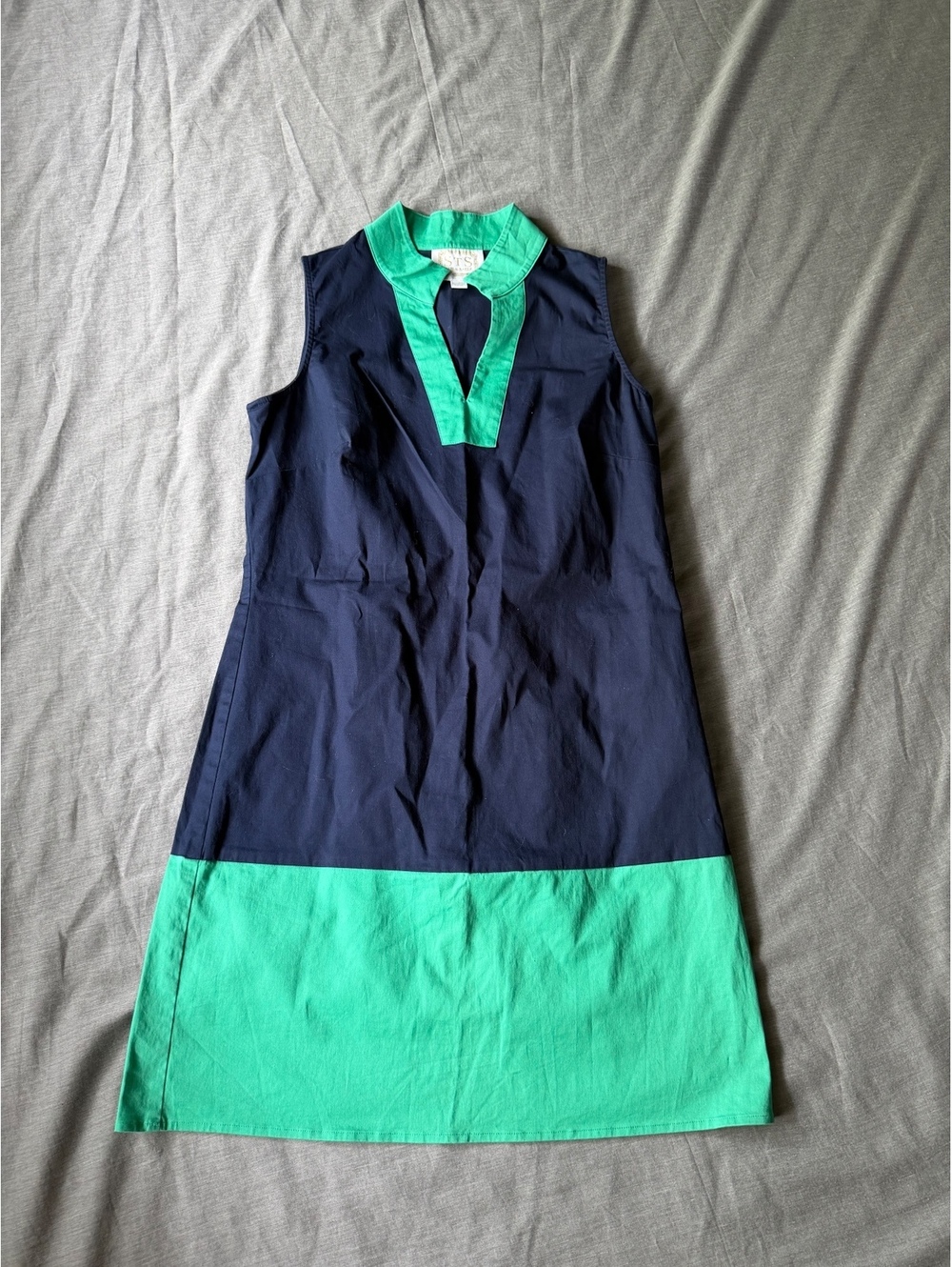 Sail to Sable Size Small Navy & Green Tunic Shift Dress Preppy Bach Coastal